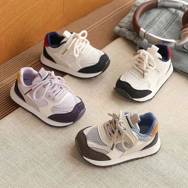 

Детские сетчатые кроссовки в стиле пэчворк, повседневная модная спортивная обувь для мальчиков и девочек, дышащие, нескользящие, для школы и бега