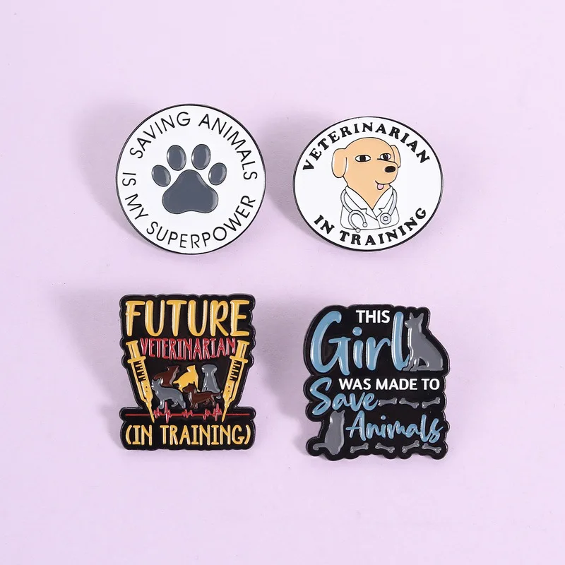Veterinarian Training Enamel Pins Funny Dog Paw Pet Doctor Brooches Lapel Badges Gift for Future Vets Animal Care Workers