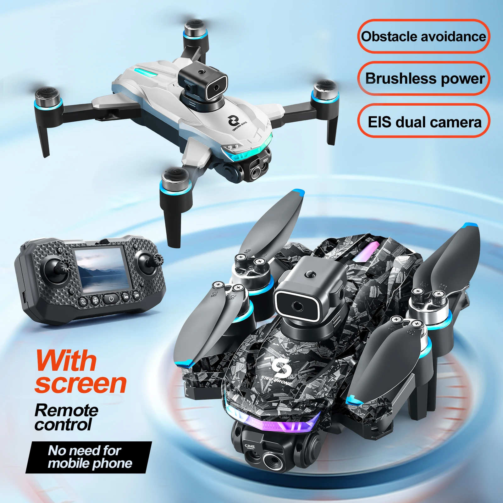 S160 6K HD EIS double caméra coloré LED Drone professionnel FPV avec écran RC quadrirotor flux optique OA sans brosse Dron RC jouet