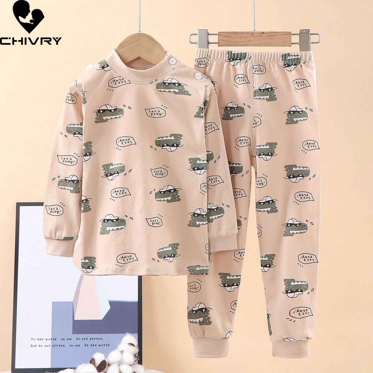 

New 2023 Kids Boys Girls Pajamas Cartoon Print Long Sleeve T-Shirt Tops with Pants Toddler Baby Autumn Sleeping Clothes Sets