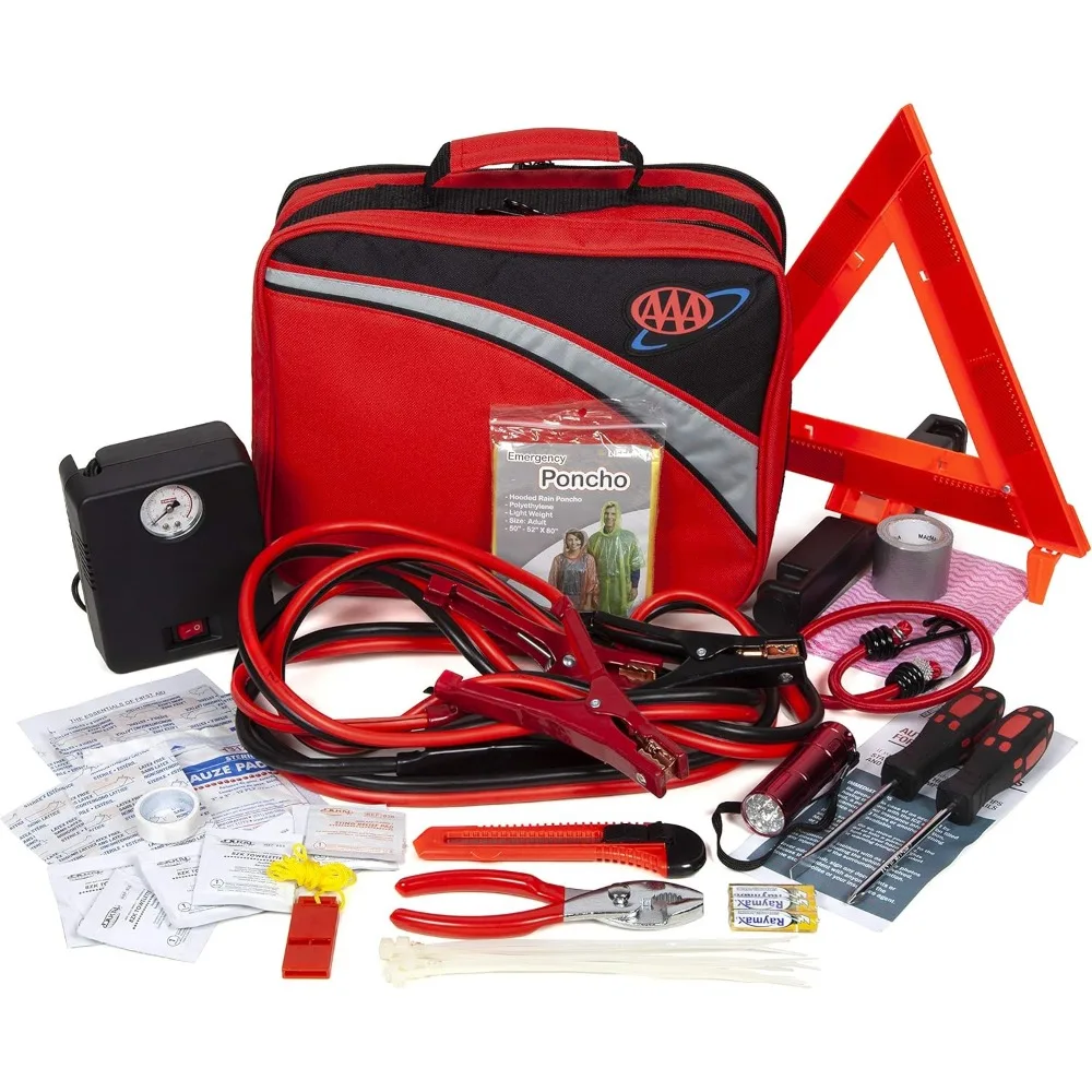 

76-Piece Car Air Compressor Kit with Jumper Cables, Flashlight, and First Aid Supplies