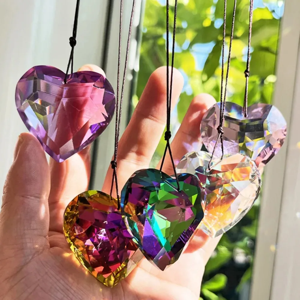 45mm New Heart Crystal Wind Chime Crafts Rainbow Maker Hanging Heart Suncatcher Diamond Prisms Hanging Pendant Xmas Gift