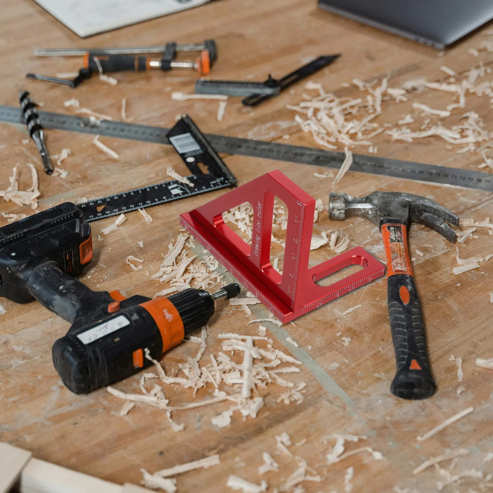 Triangle 45 90 Degree Carpenter Ruler Multi Angle Measuring Tool Woodworking Square Metal Durable Aluminum Alloy
