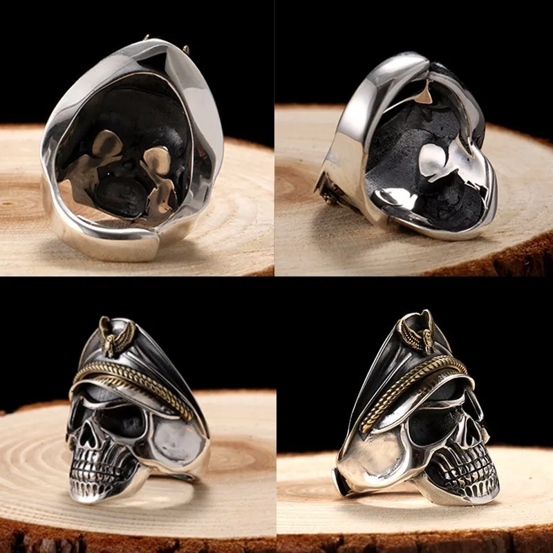 Cincin Tengkorak Prajurit Keren Perak 925 untuk Pria Cincin Antik Punk Rock dengan Elang Ukuran Dapat Disesuaikan Cincin Pengendara Sepeda Motor Cincin Perhiasan Gothic