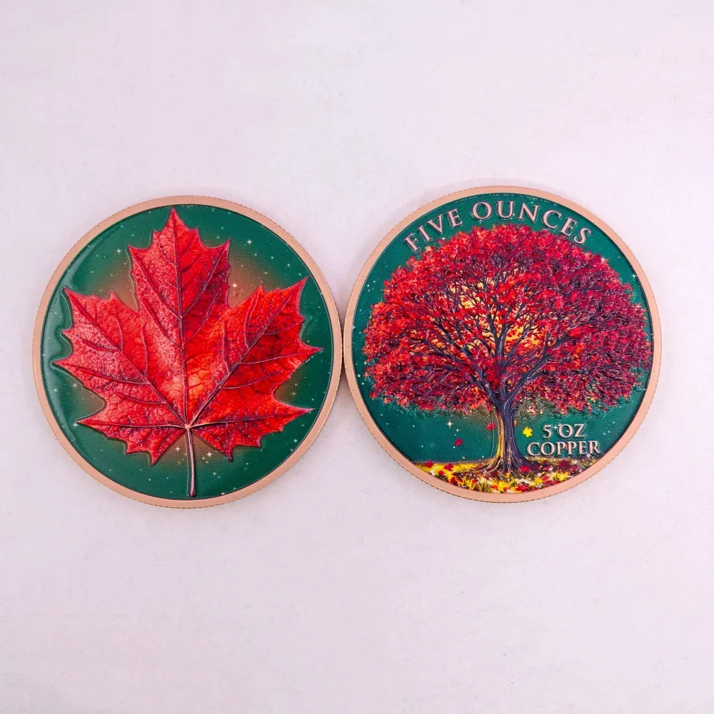 4 Design 5 OZ .999 Pure Copper Maple Leaf Tree Commemorative Coin Four Seasons Colorful Challenge Coin Collectible Souvenir Gift