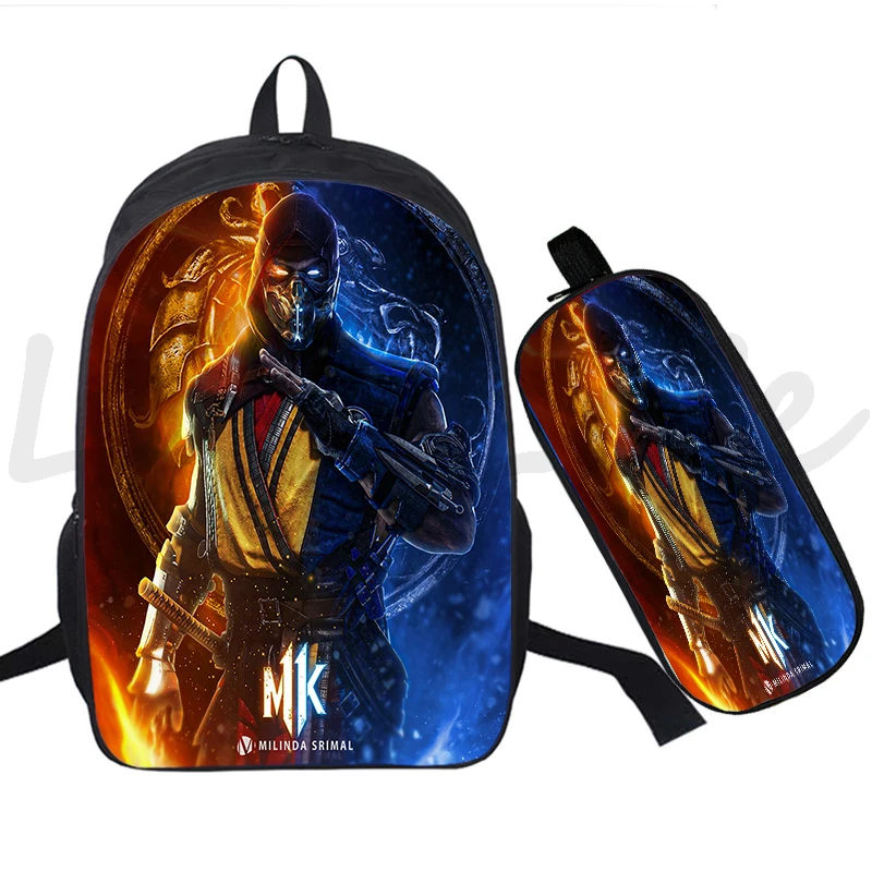 

Mortal Kombat Backpack Teens 2 Pcs/Set Rucksack Mochila Student Bagpack Pen Bag Travel Bag Boys Girls Schoolbag 16 Inch backpack