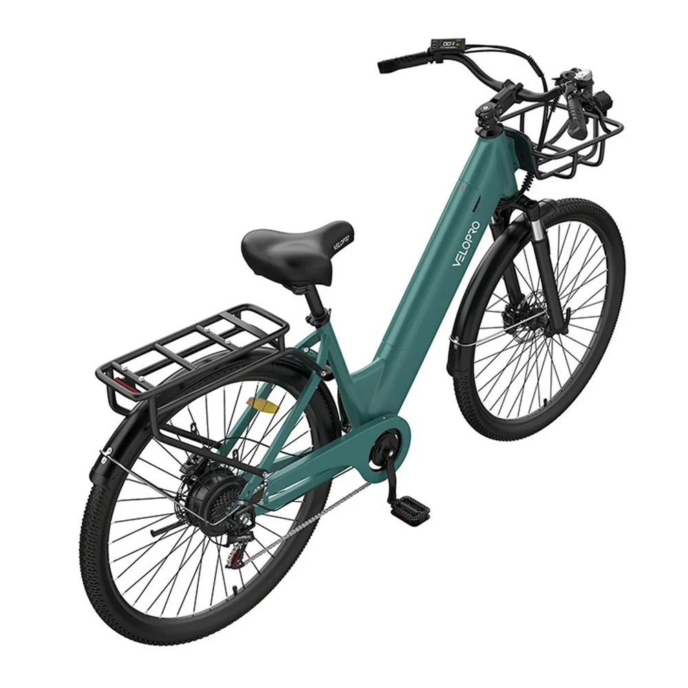 Velopro C1 Pro Elektrische Fiets 250W 36V 18Ah 27.5*1.95" Step-through E-bike voor volwassenen, geschikt voor stadsgebruik, met mandje, achterdrager, LCD-kleurendisplay, snelheidssensor, hydraulische