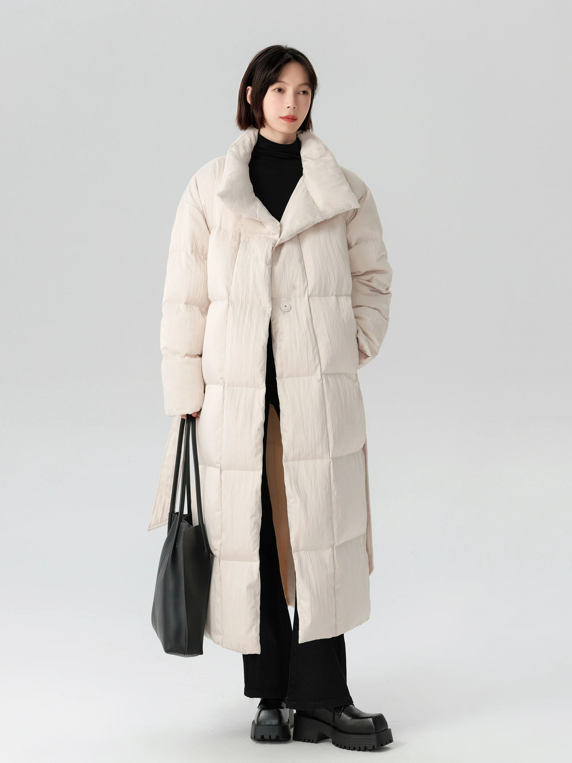 Manteau long en duvet de canard blanc pour femme, veste à lacets, col montant abricot, optique, chaud, haut de gamme, hiver, 90%