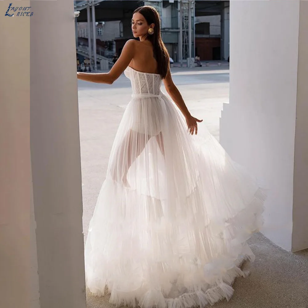 Boho Tulle Wedding Dress 2023 For Women Sweethearts Backless Pleats Illusion Beach Bridal Gowns Vestidos De Novia Custom Made