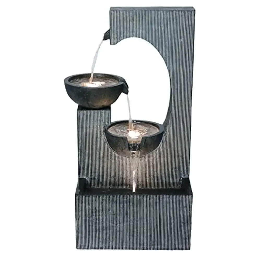 

Tiered Fountain Outdoor Gray Resin LED Lights Easy Assembly 20.95lb