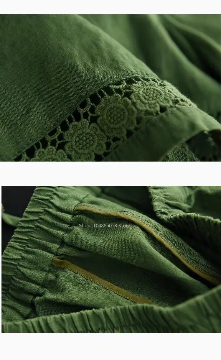 Casual Solid Linen Cotton Lace Floral Summer Short Pants Loose Elastic Waist Boho Beach Wear Shorts for Women Bottom
