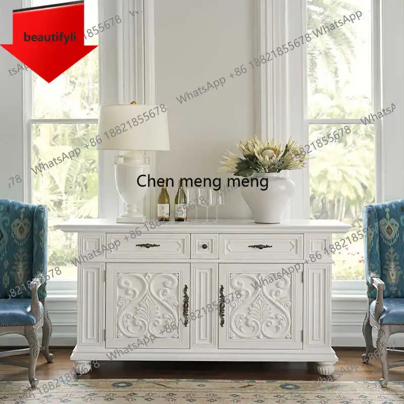 

X188 американский ретро боковой шкаф из цельного дерева, белый двойной дверной шкаф, бытовой настенный шкаф для хранения вещей