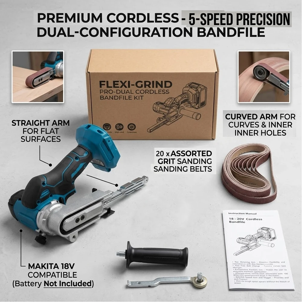 Electric Mini Belt Sander Cordless Sander Polisher Power Tools 5-Speed with Belts for Wood Metal Work for Makita 18V No Battery