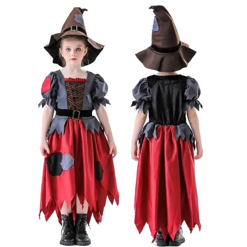 loween  Witch Children's COS Bla Red Dr Witch Costume Par Masquerade Women's Traditional Ethnic Stage Costume