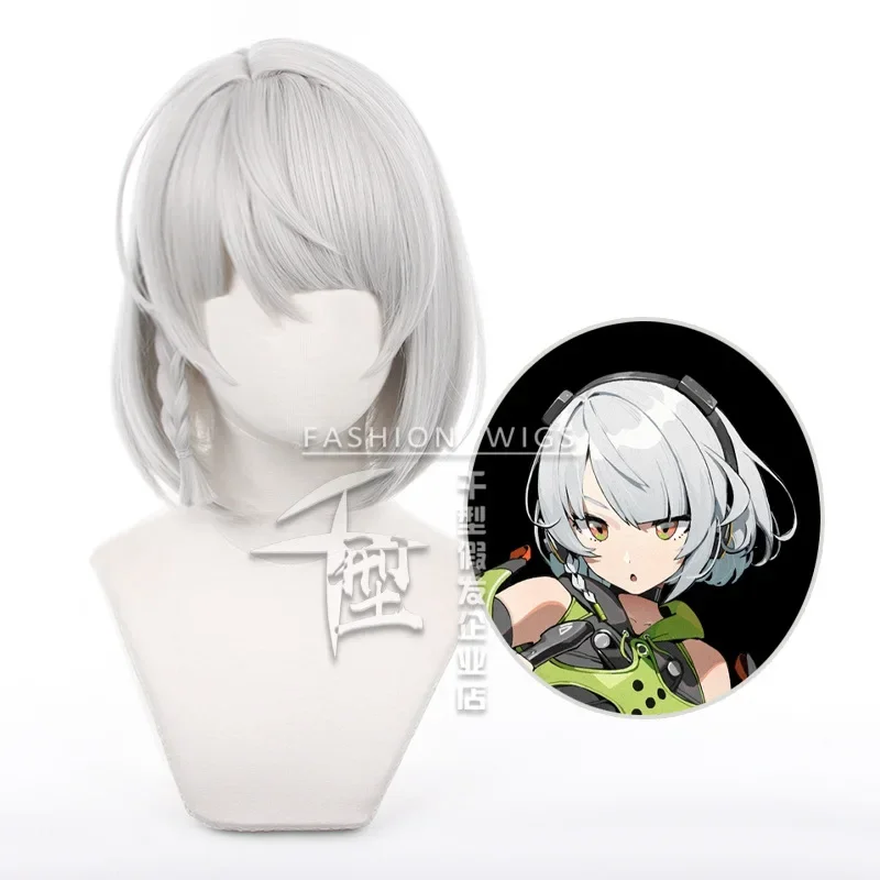Anby Demara Cosplay Wig Game Zenless Zone Zero 32cm Short Straight Silver White Heat Resistant Synthetic Halloween Party Wigs