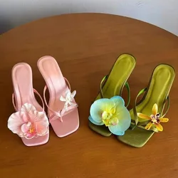 Shoes Low Ladies' Slippers Rome Rubber Fabric Slides Hoof Heels Shoes Woman 2024 Low Slipper Slides Fabric Rubber Rome Hoof