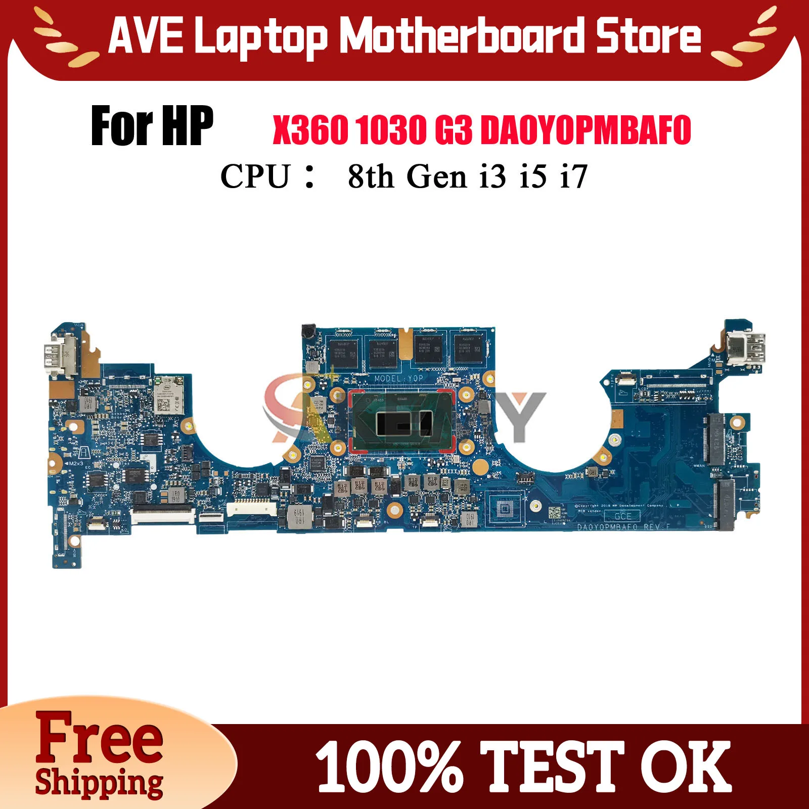 

For HP EliteBook X360 1030 G3 DA0Y0PMBAF0 Laptop Motherboard L31865-001 With i5 i7 8th Gen CPU 8GB 16GB RAM Tested OK
