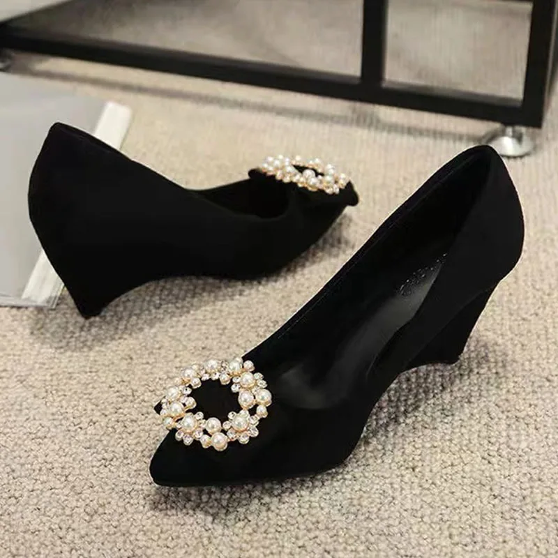 Hang Ferse Mode Schuhe Frauen Frühling Neue Wasser Diamant Spitz Flach Mund Weiche Sexy High Heels Frauen Schwarz Retro Schuhe 43 – Detail 9