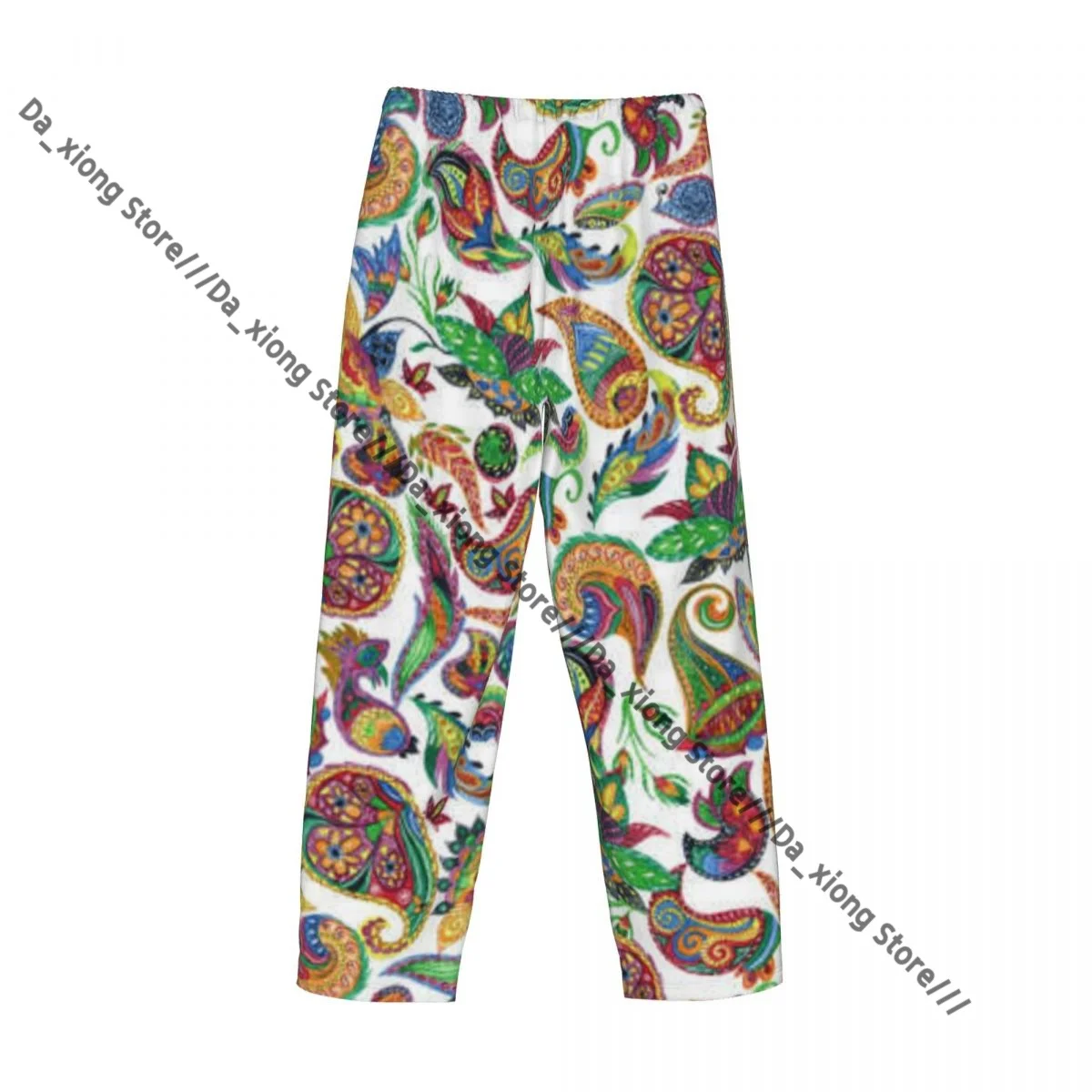 メンズパジャマ ルーズスリープパンツ パジャマ 水彩ペイズリー オリエンタルプリント ロングラウンジボトムス カジュアルホームウェア