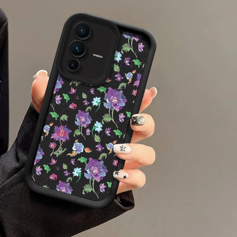 Soft Matte Phone Case For Vivo V70 FE V60 Lite V50 V40 Pro V30 SE V30E V29E V27 Luxury Floral Print Shockproof Silicone Cover view 5