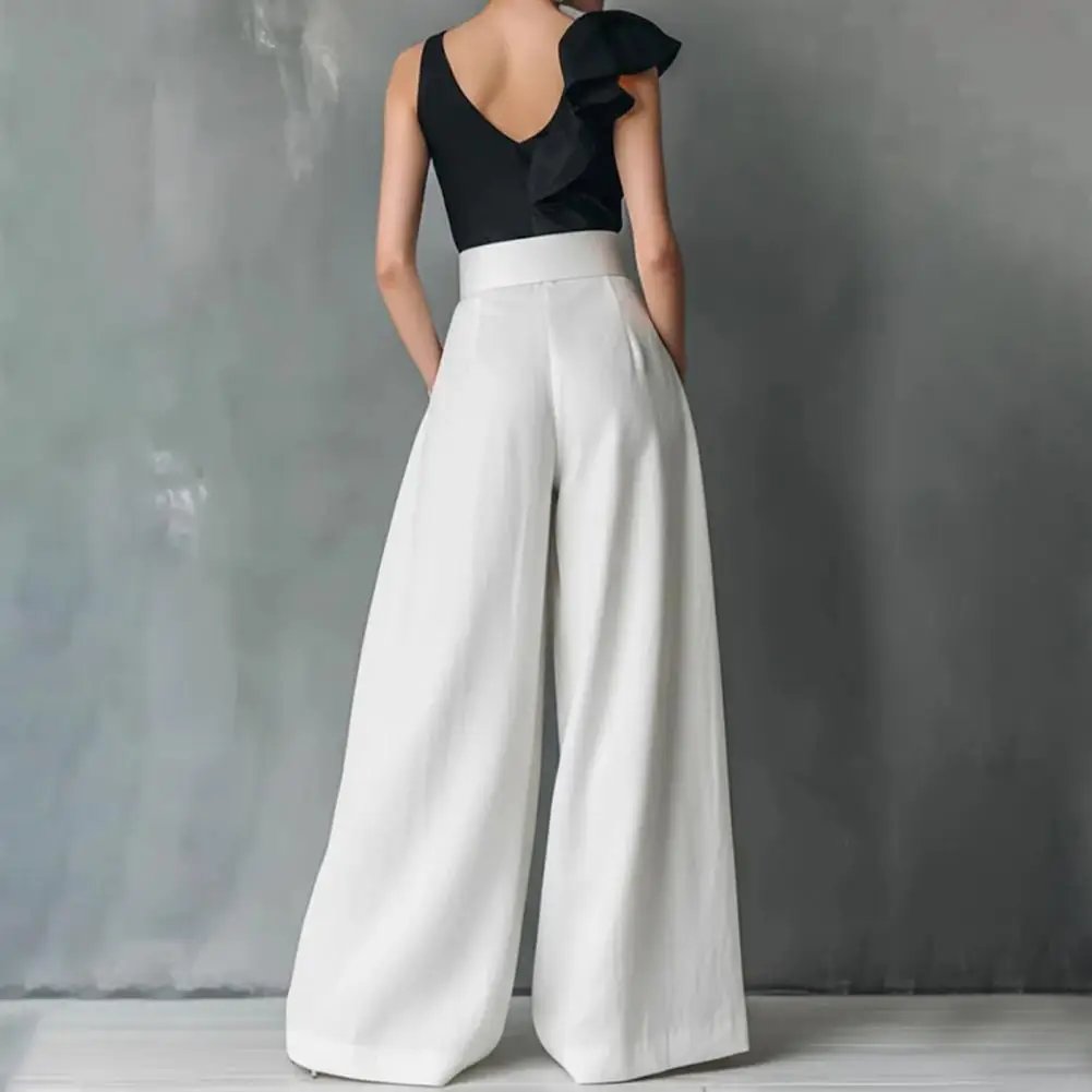 Elastic Waist Women Pants Day Comfort Trousers Women’s High Waist Wide Leg Trousers with Belt Pockets Oversized Loose Fit
