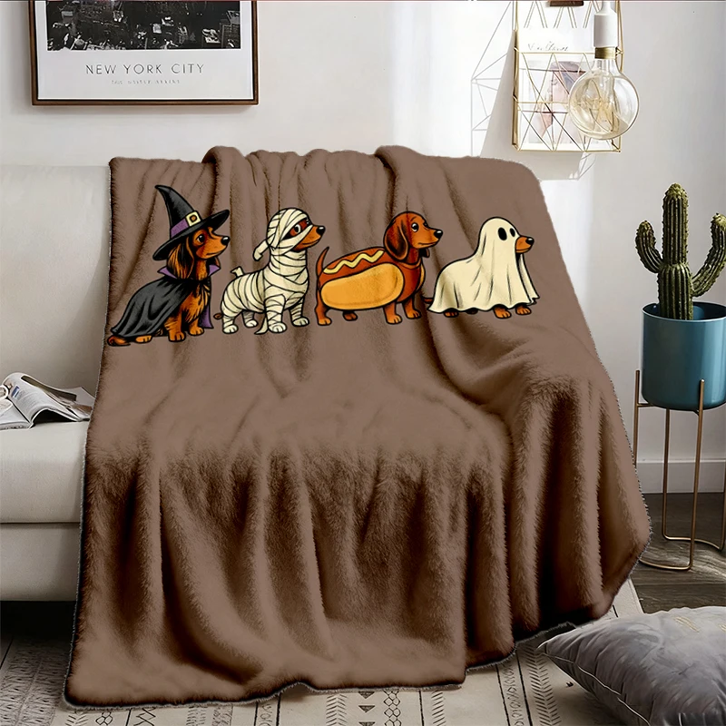 Halloween Dachshund Cozy Blanket, Dog Halloween Costume Warm Blanket, Doxie Ghost Mummy Soft Blanket, Spooky Season Cute