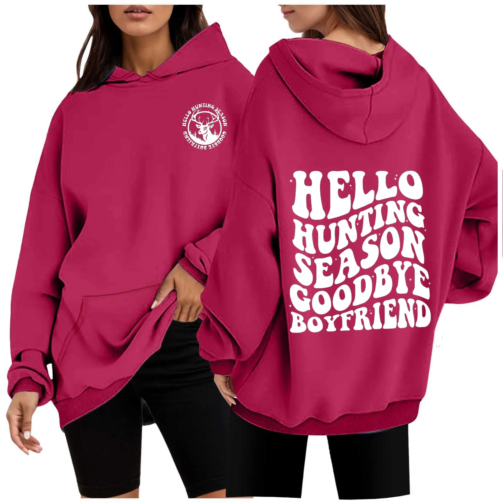 

2024 Hunting Season Printed Sweatshirt Women's Fall/Winter Hooded Jumper Loose Comfortable Casual Hoodie Keep Warm All Match Top