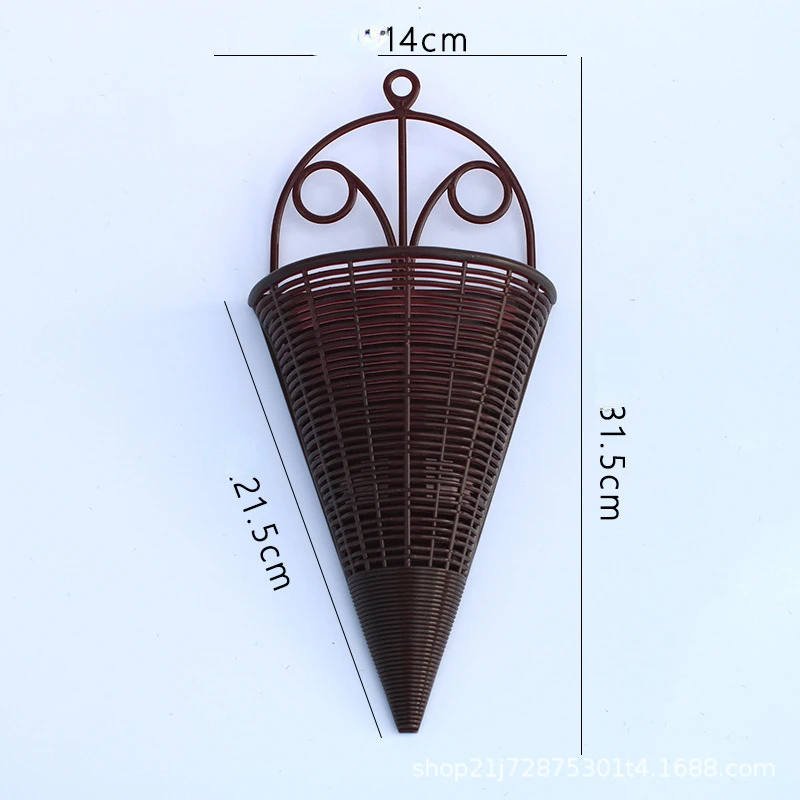 Artificial Fan Hanging Vase Flower Basket Triangle Wall Hanging Art Rattan Wall Hanging Flower Device Interior Decoration