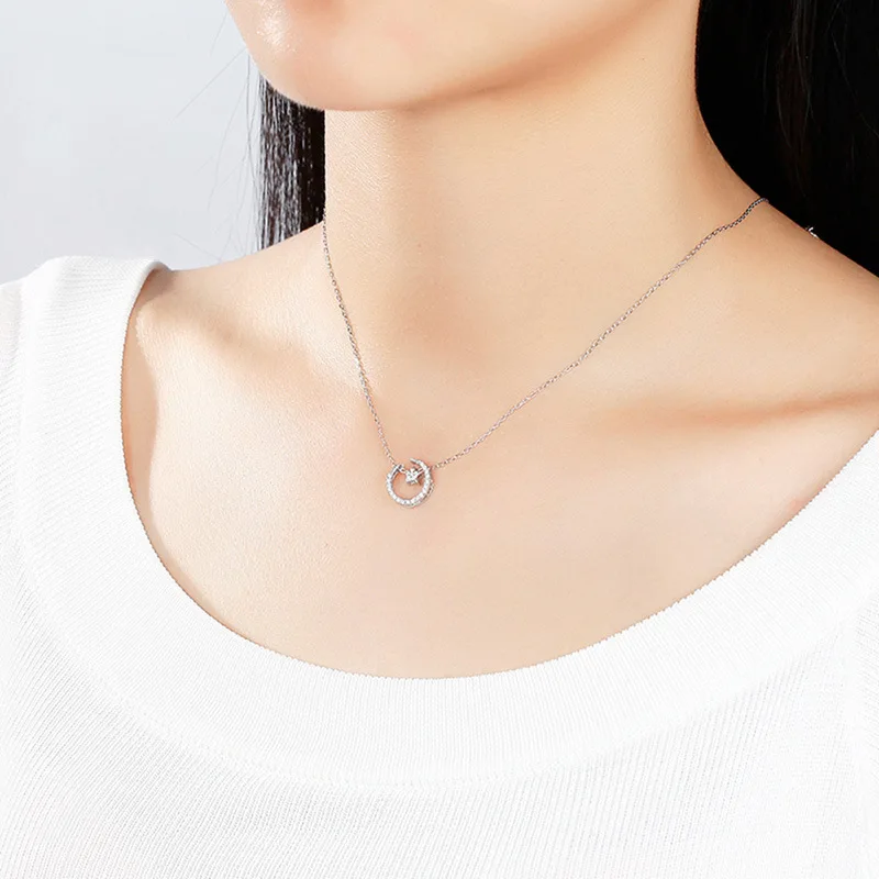 

Real 925 Sterling Silver Zircon Moon Star Choker de Prata Necklace For Fashion Women Classic Fine Jewelry Minimalist Bijoux