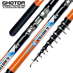 2.7M 3.6M 4.5M 5.4M 6.3M Carbon Telescopic Rock Fishing Rod Tough M Power Telescopic Travel Sea Boat Rock Fishing Rod