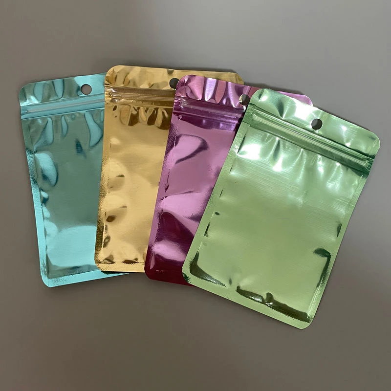 Glossy Clear Front Zipper Top Food Gift Snacks Small Zip Lock Packaging Bag Smell Proof Flat Pouches Aluminum Foil Zip Bags