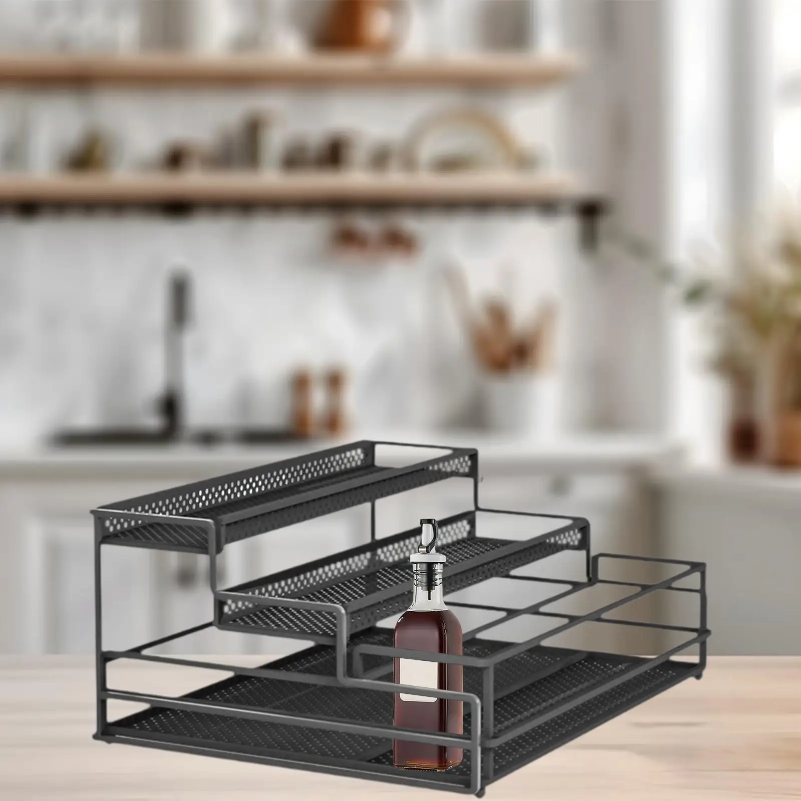 Multifunctional Spice Rack Seasoning Shelf Organizer Space Saving Step Shelf Kitchen Storage Box Display Riser Stand Cupboard