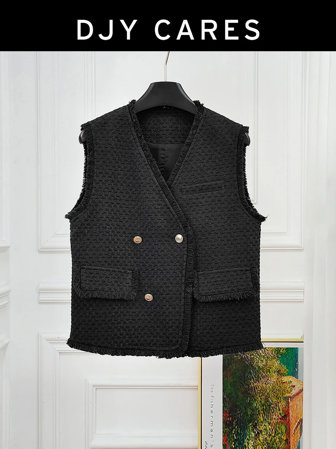 

Новый тканый черный жилет с v-образным вырезом и кисточками для тяжелой промышленности, универсальный топ большого размера