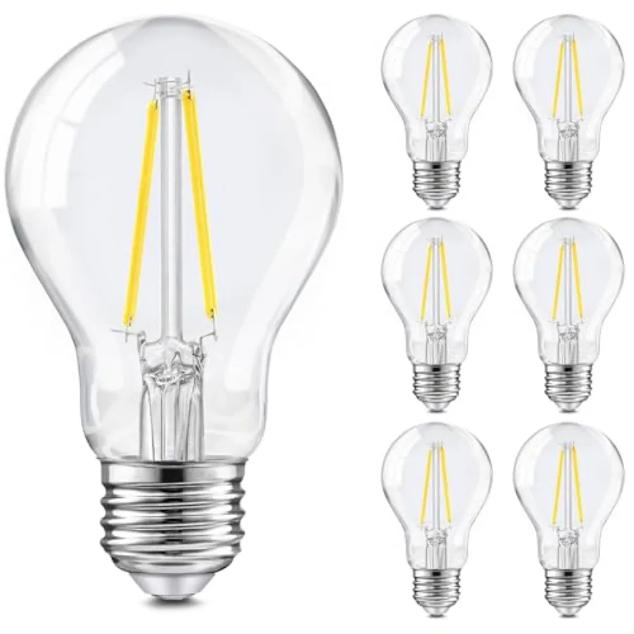 

A19 Vintage LED Edison Bulbs, Dimmable Light Bulb 50W Equivalent, 5000K Daylight, E2 Standard Base, 470Lumens, CRI80+, Clear Gl