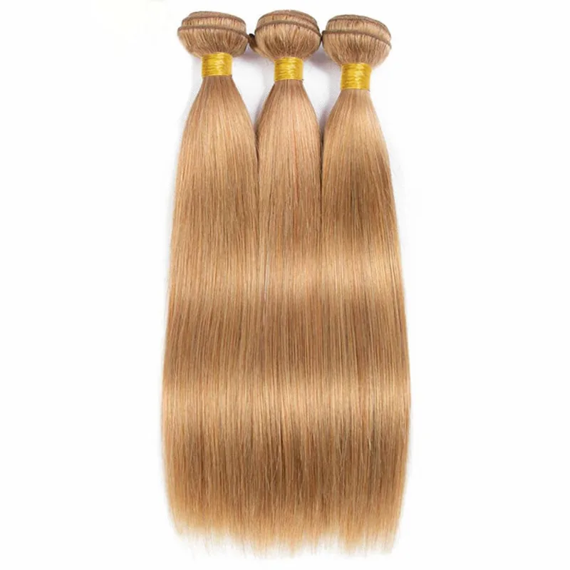 Goldene glatte Echthaarbündel 10-26 Zoll, doppelt gewebte brasilianische Remy-Haarverlängerungen, Farbe 27, 100 g/Stück – Detail 7