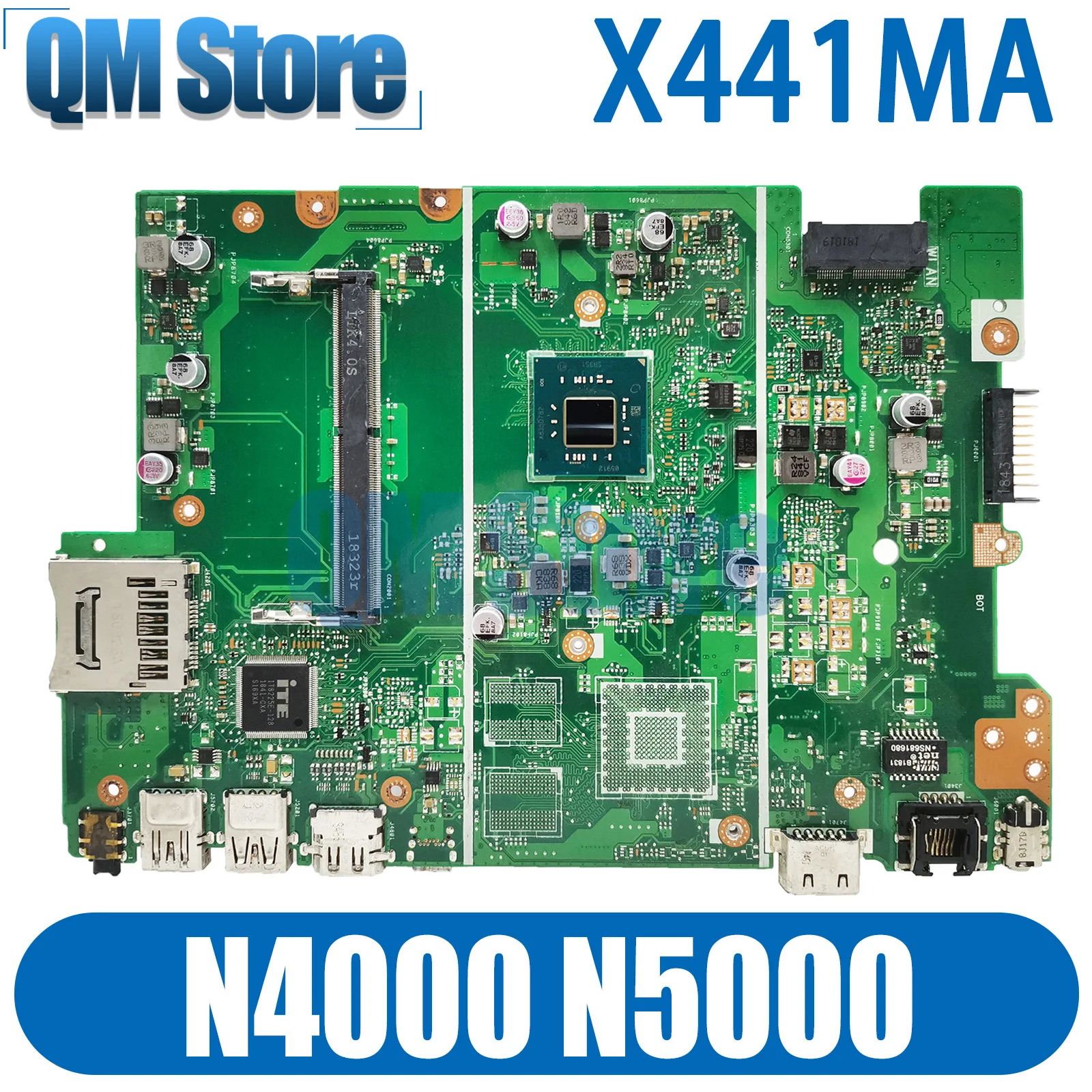 

QM X441MA Laptop Motherboard For Asus X441M X441MA A441M X441MB Notebook Mainboard With N4000 N5000 CPU Fully Tested OK