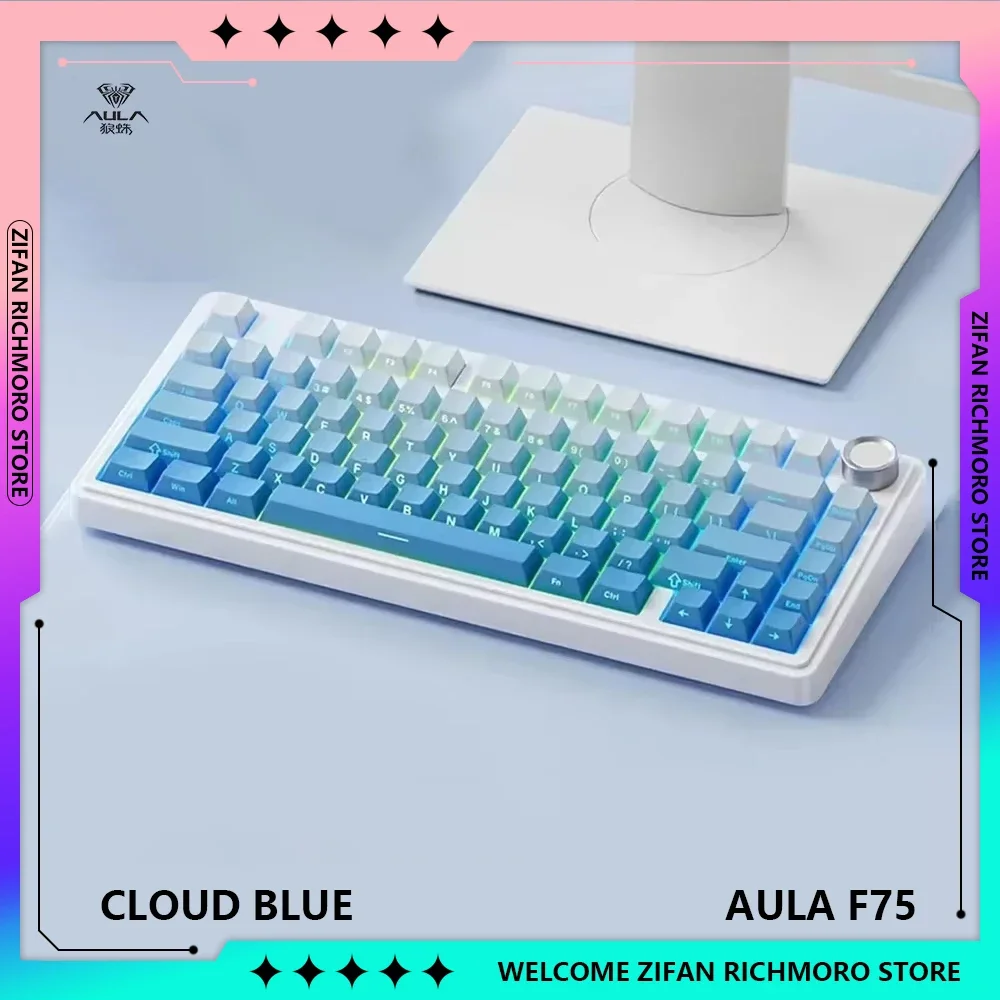 AULA F75 Three Mode Reaper Crescent Switch Mechanical Keyboards Hot Swap Gaming Accessories Keyboard RGB Backlight E-sports Gift