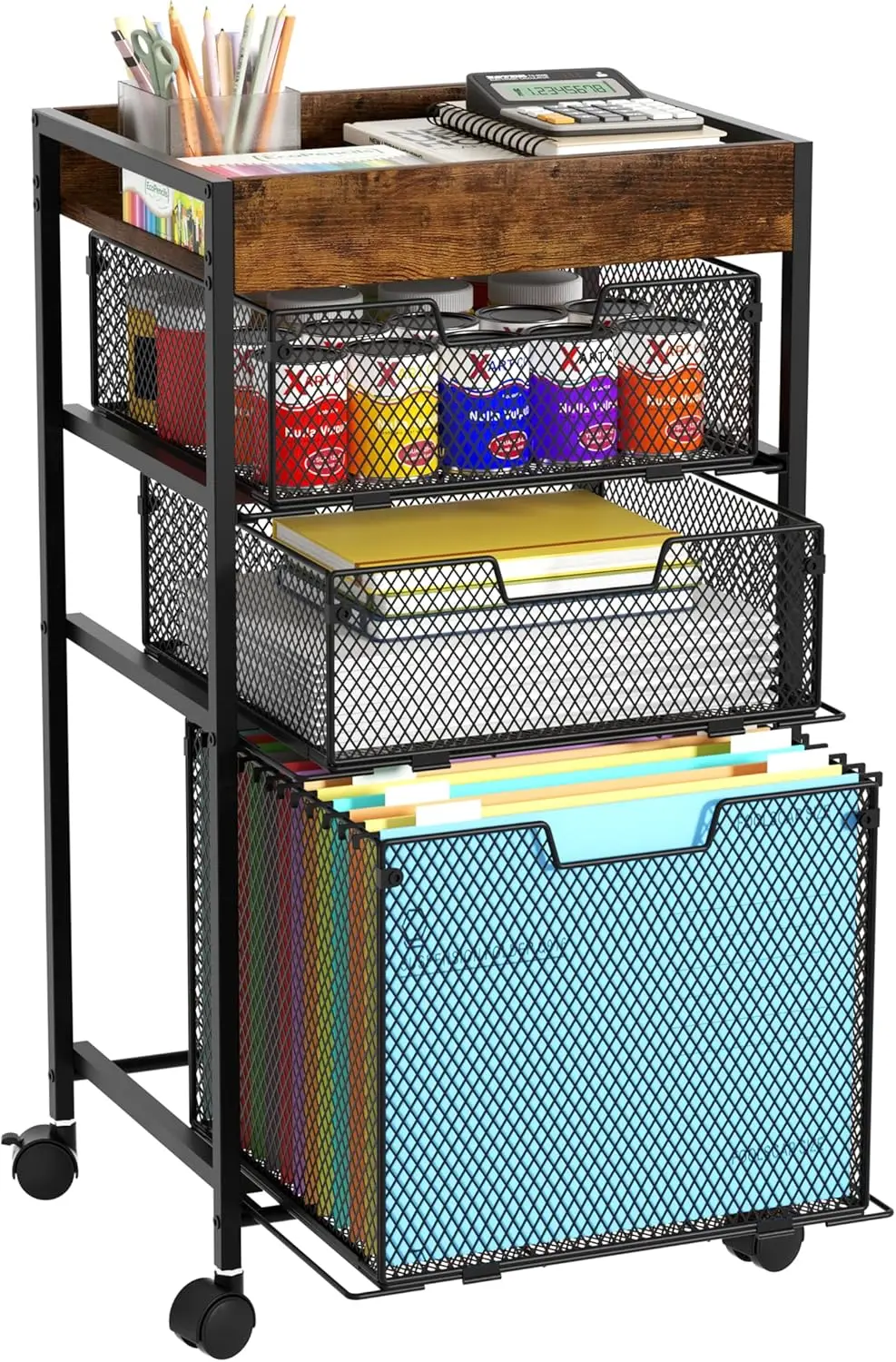 4-stöckiger Rollender Aktenschrank mit Schubladen - Unter-Schreibtisch-Aufbewahrungsorganizer für Büro und Zuhause, Mobiler Metall-Aktenschrank