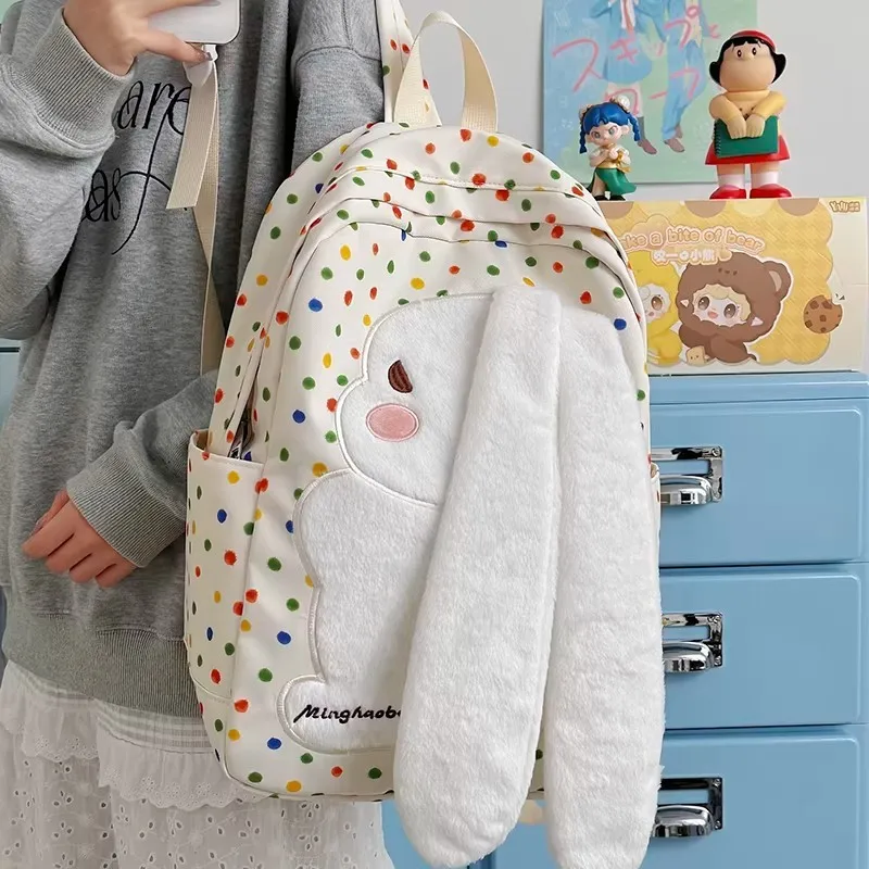 

Cute Cartoon Plush Bunny Backpack For Girl Patchwork Large Capacity Student School Bag Women Personality Lightweight Daypack New