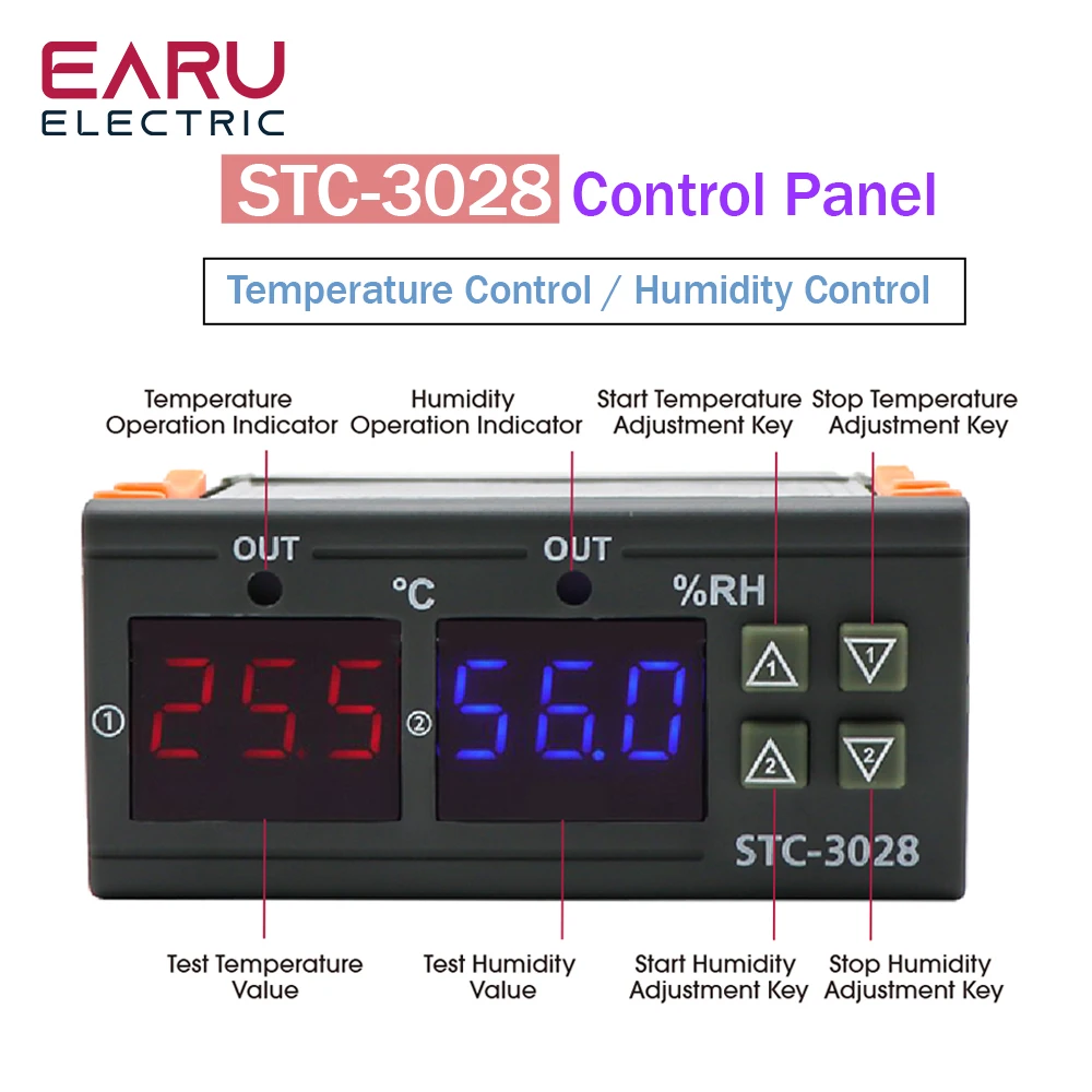 STC- 3028 Dual Digital Temperature Controller Hygrometer C/F Thermostat Two Relay Output AC 110V 220V DC 12V 24V 10A