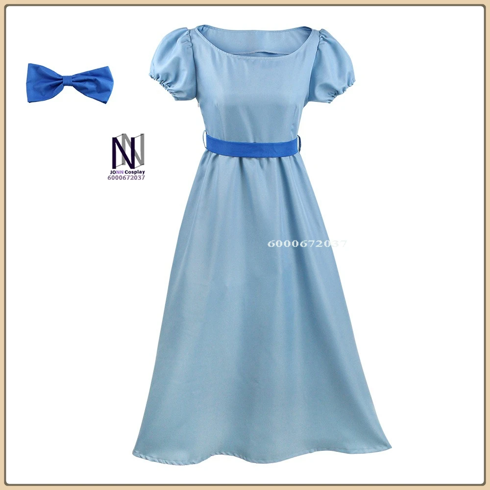 

Retro Story Character Wendy Princess Role Playing Costume Halloween Blue Dress Full Set High Quality Comic Con Party (Female)