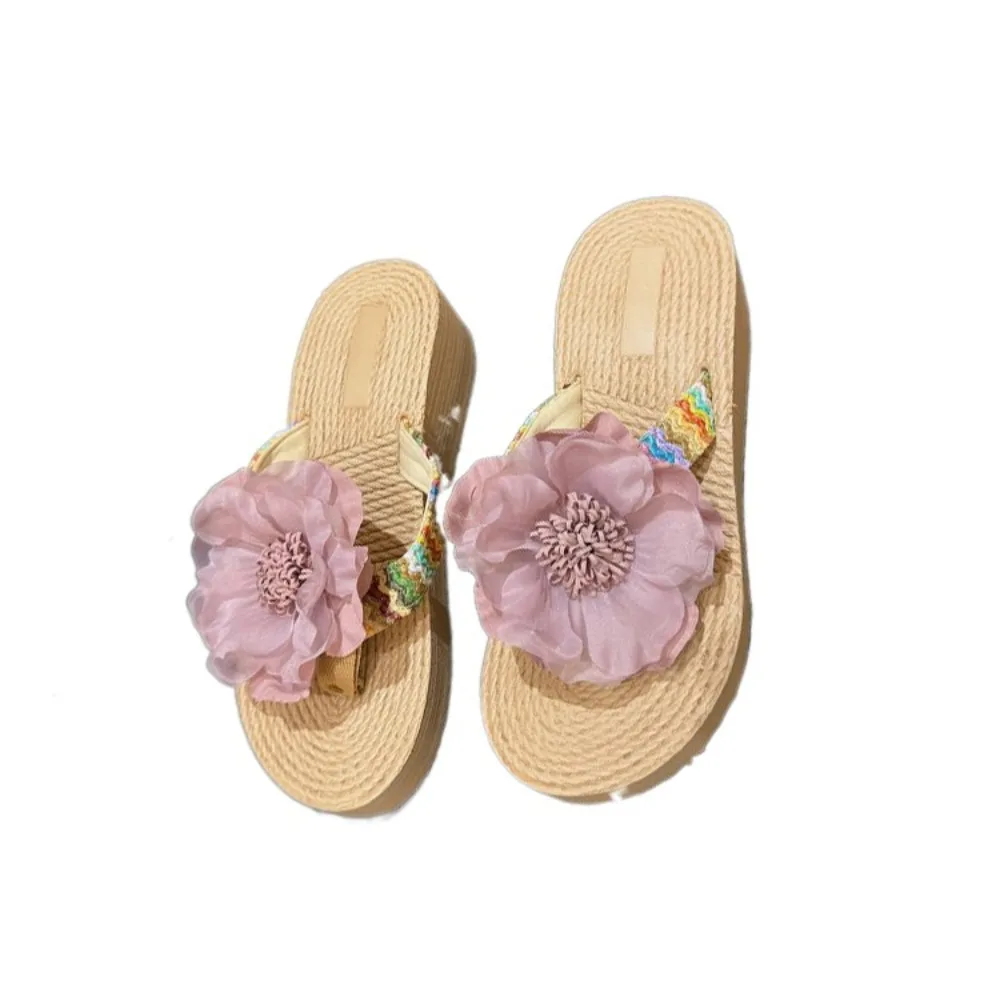 

Fashion Soft Sole Flower Flip Flops Bohemian Style Sweet Flat Slippers Women Beachwear Shoes Beach Toed Slippers Summer
