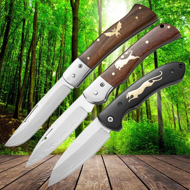 

9CR18Mov Stainless Steel Unlocking Pocket Knives Wooden Handle Folding Blade Knife Hand Tools For Outdoor Camping Travelling