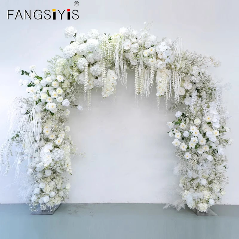 

Luxury White Baby breath Rose Flower Arrangement Outdoor Wedding Backdrop Arch Decor Floral Row Runner Event Party decor Props