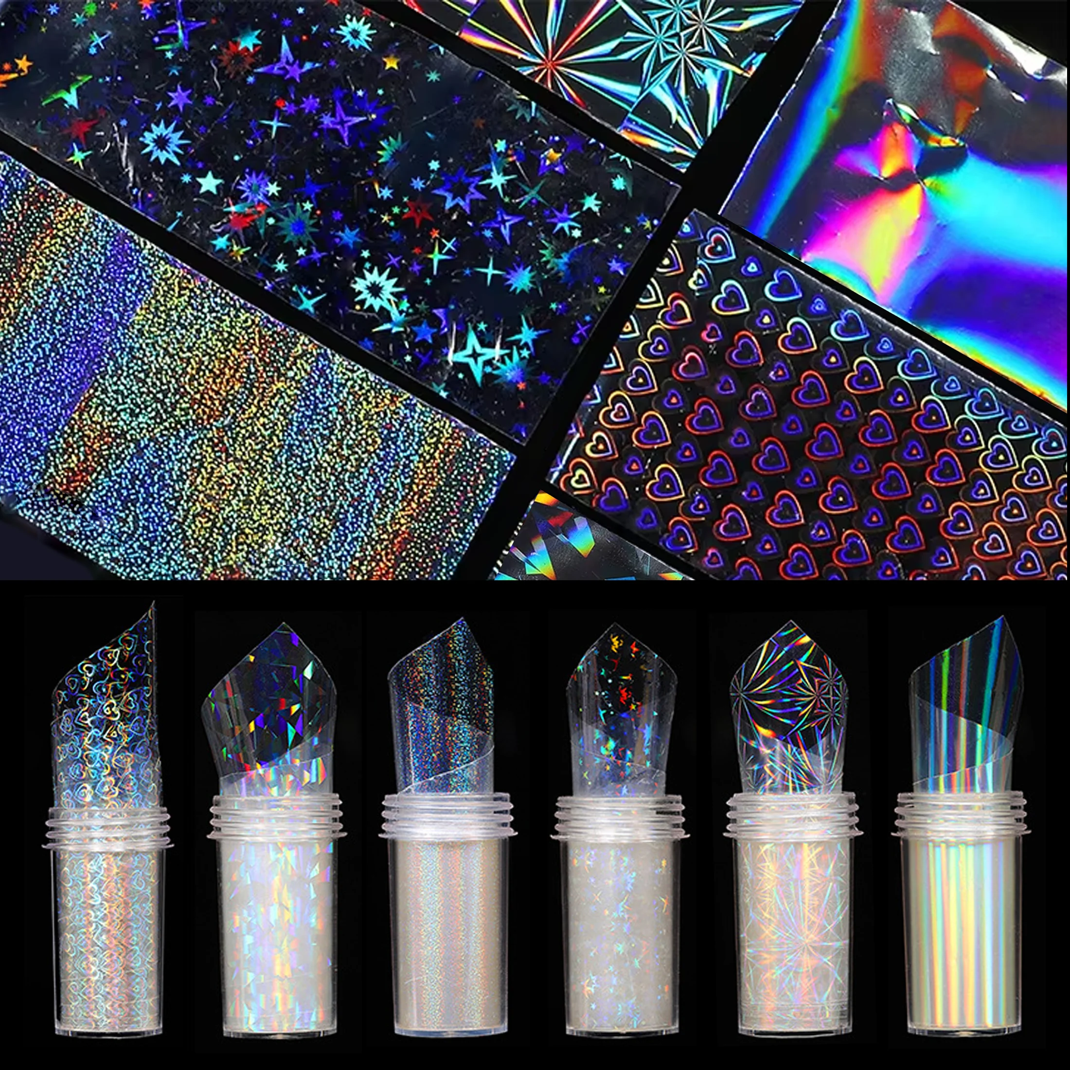 6pcs/set Nail Transfer Sticker Aurora Mirror Effect Nail Foils Starry Nail Wraps DIY Manicures Decals Slider Decor Accessories