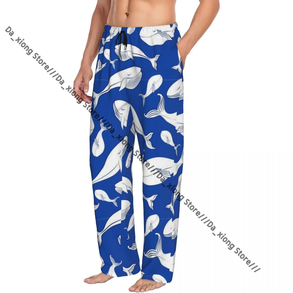 White Whale Cute Cartoon Illustration Mens Pajamas Pyjamas Pants Lounge Pants Sleep Bottoms