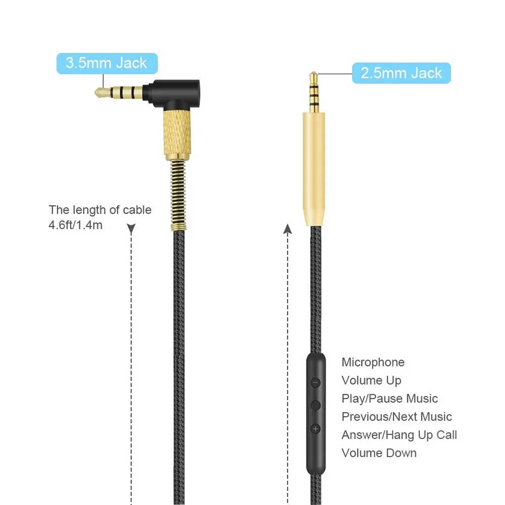 OFC Braided Replacement Cable Extension Cord For Bose 700 NC700 QC45 QC35 QC25 QuietComFort 45 35 I II 25 OE2 OE2I Headphones