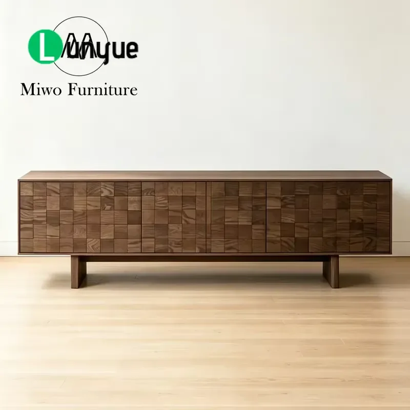 Wabi Sabi TV Cabinet 3D Mosaic Wood Front Low Profile Media Console Storage Sideboard for Living Room Modern Minimalist