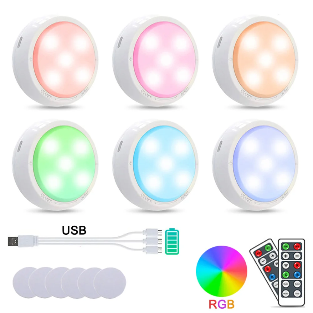 

Remote Control RGB LED Under Cabinet Light Dimmable Touch Sensor LED Puck Lights for Corridor Closet Wardrobe Lighting Decor