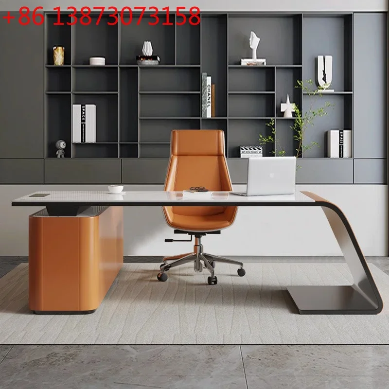 

Italian light luxury minimalist desk living room large long boss table corner solid wood desk computer desk